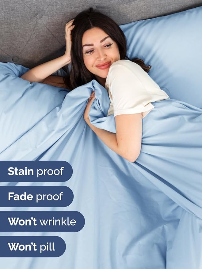 Extra Deep Pocket Split King Sheets - 5 Piece Breathable & Cooling Bed Sheets - Hotel Luxury Bed Sheet Set - Soft, Wrinkle Free & Comfy - Easily Fits Extra Deep Mattresses - Light Blue Sheets Set