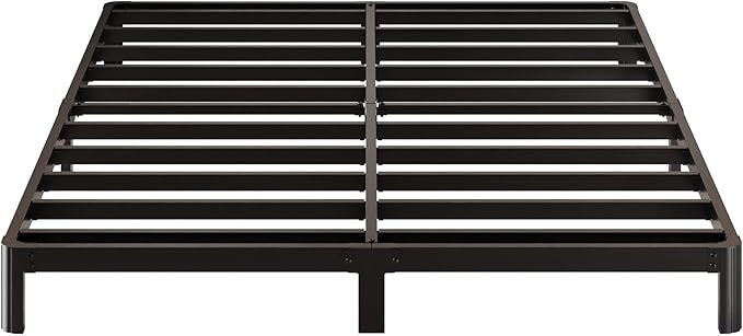 7 Inch Low Profile Full Size Bed Frame with Rounded Corner Legs, 2000 LBS Heavy Duty Metal Full Platform Bed Frame No Box Spring Needed, Easy Assembly, Black