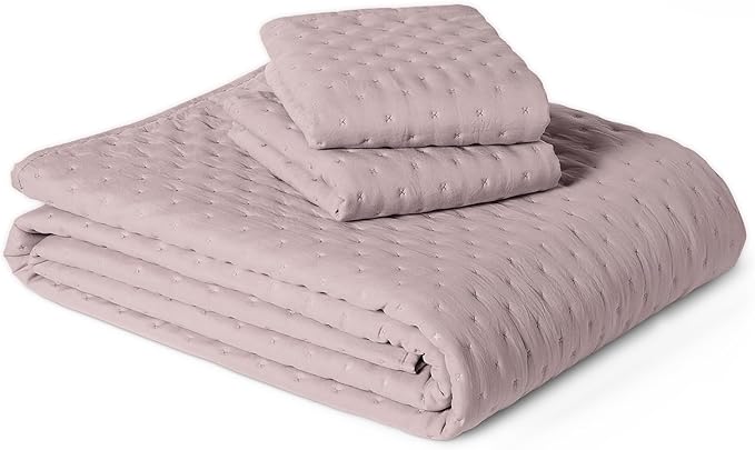 Amazon Basics Brushed Microfiber Quilt Set, Extra Soft with Natural Texture, 3-Piece,King, Purple