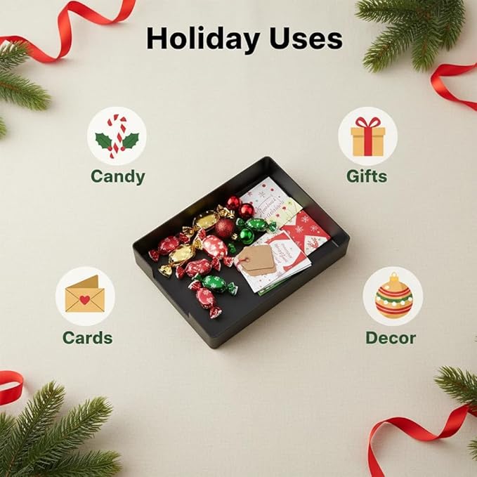 Letter-Size Tray, 2 PCS Desk Drawer Organizer, A4 Stackable Plastic Paper Tray for Office, School, Home Storage, and Storage Containers for Christmas Ornaments, Gift Wrap, and Crafts (2X Black)