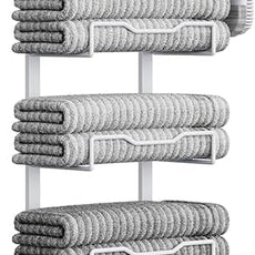 Hanging Towel Racks for Bathroom No Drill - Over The Door 6-Tier Bath Towel Storage Organizer for Small Bathrooms - Back Door Large Tiered Towel Holder Hanger for Rolled Towels RV Camper White