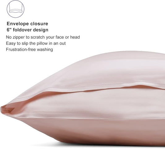 ALASKA BEAR Silk Pillowcase Envelope Closure, 22 Momme 100 Percent Mulberry Silk Pillow Slip Foldover Design, Washable and NO Zipper, Queen(1, Pink)