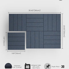 Bumusty Large Cork Board Alternative-36 x24 Felt Bulletin Board Tiles, with 30 Pushpins, 40 Adhesive Tabs, 6-Pack Slat Wall Paneling, Cork Boards for Office Push Pin Felt Board-Deep Charcoal Blue