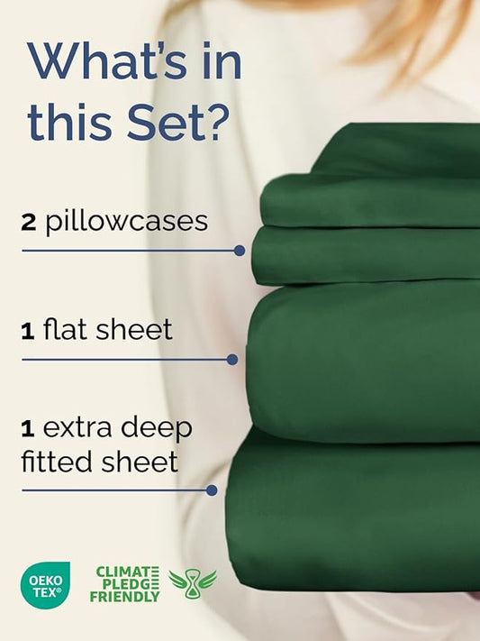 Extra Deep Pocket Queen Sheet Set - 4 Piece Breathable & Cooling Bed Sheets - Hotel Luxury Sheet Set - Soft, Wrinkle Free & Comfy - Easily Fits Extra Deep Mattresses - Deep Pocket Emerald Green Sheets