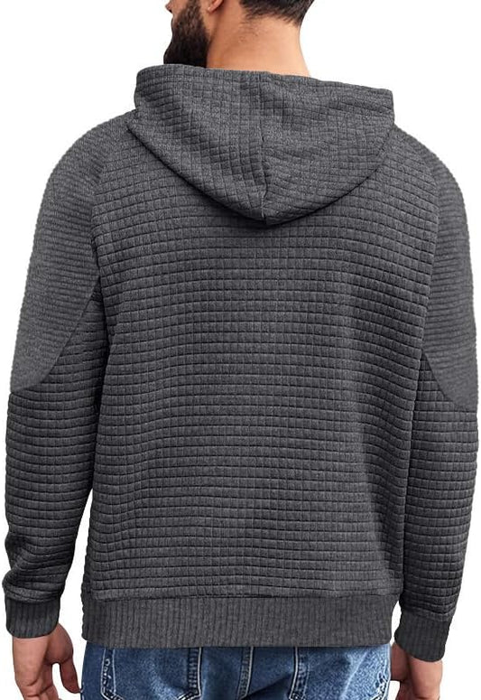 Men's Waffle Sweatshirt - Autumn Winter Hooded Pullover Loose Fit Casual Wear for Vacation Daily Life