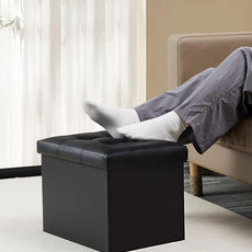 2PC Storage Ottoman, Folding Foot Stool with Thicker Foam Padded Seat Small Leather Storage Ottoman Bench Foot Rest for Living Room Foldable Coffee Table 17x13x13in,Black