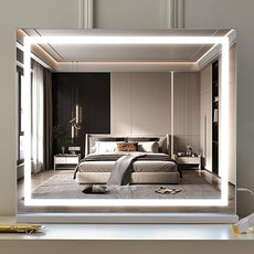 HIEEY Lighted Makeup Mirror, Hollywood Vanity Mirror with Lights, Three Color Lighting Modes, with 5X Magnification Mirror, Smart Touch Control, 360°Rotation (22.8in,White)