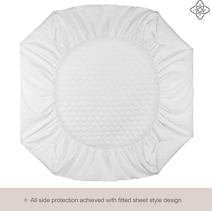 Bioweaves 100% Organic Cotton Mattress Pad Cover, GOTS Certified Cooling 300GSM Quilted Fitted Mattress Topper & Protector with Soft Cotton Wadding - White, 20 Inch Deep Pocket, Twin XL
