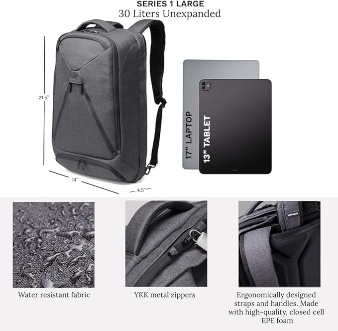 Knack Series 1 Laptop Backpack Fits up to 17 Inch - Knack Bags Carry-On Backpack, TSA Approved, Expandable Travel Backpacks With 4 Day Outfit Capacity (Savile Gray, Large)