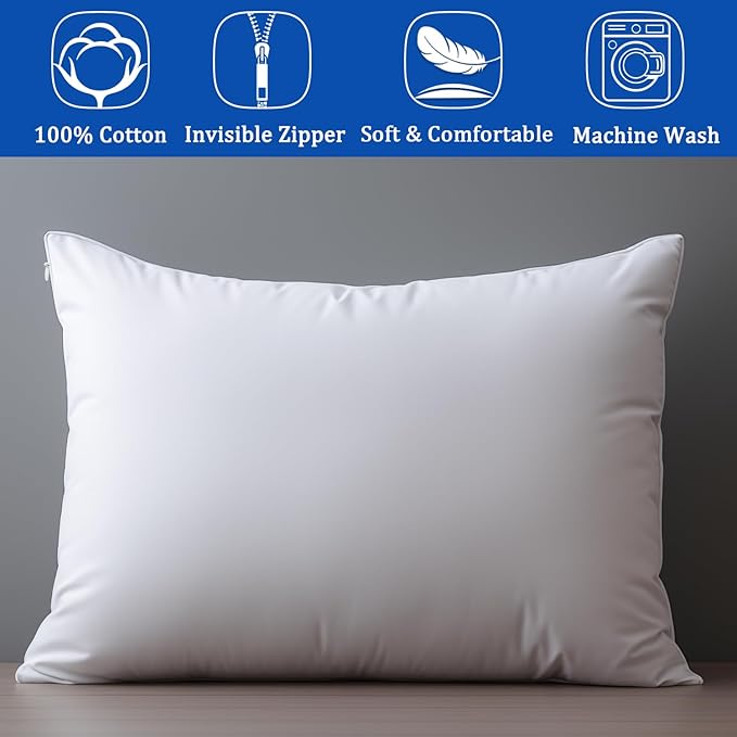 Precoco White Pillow Cases Standard Size-100% Cotton Pillowcase Covers with Zipper Hidden, Breathable & Ultra Soft/Pillow Covers for Easy Care, Set of 2