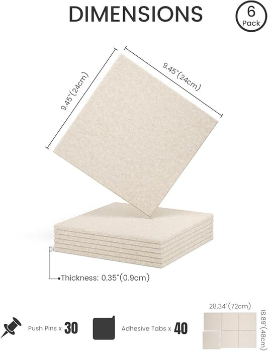 Felt Bulletin Board Tiles -28"x18" Cork Board Alternative for Office Decor, Push Pin Board Wall Organizer 6-Pack - Oatmeal