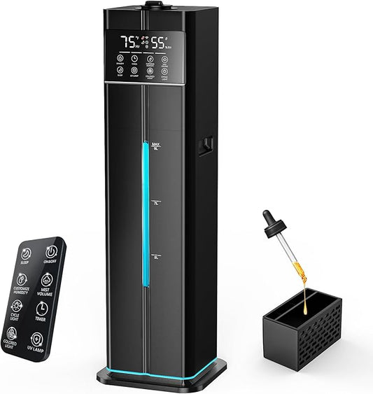 Cool Mist Humidifiers for Large Room, Ultrasonic 2.4Gal 9L Quiet Top-Fill, Easy Clean with Essential Oil Tray, 360°Nozzle, 4 Speed, Remote, 60H Runtime, for Baby, Adults, Plants, Home, House, Bedroom