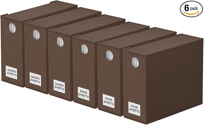 SpaceAid 6 Pack Bed Sheet Organizers and Storage, Foldable Sheet Organizer with Window for Linen Closet, Set Folder Keeper for Queen & King Size Bedding Storage (Brown)