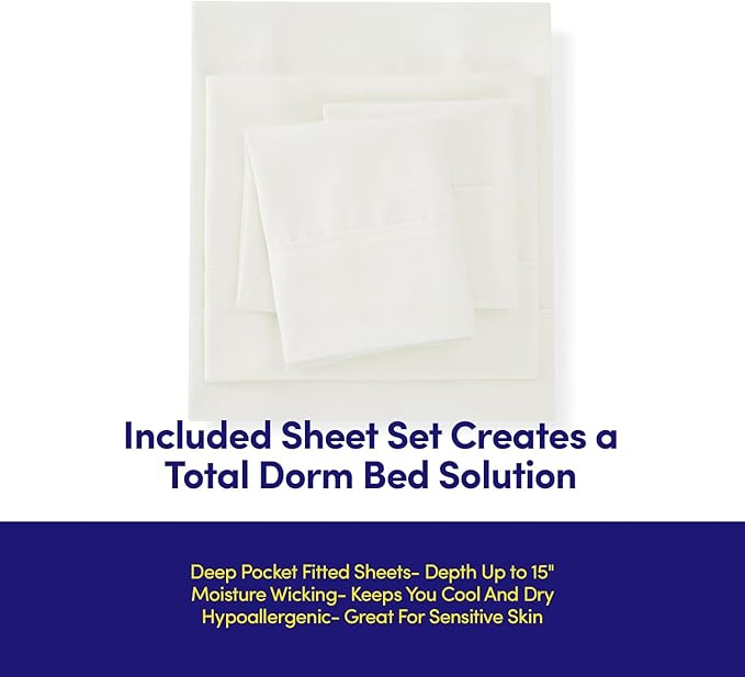 Dorm Room Essentials College Bedding Comforter Set 7 Piece Full Size Bed in a Bag for College Students Boys and Girls, Full, Ivory