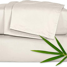Pure Bamboo Queen Sheets, Genuine 100% Organic Viscose Derived from Bamboo Bed Sheet Set, Luxuriously Soft & Cooling, Double Stitching, 2 Year Quality Promise (Queen, Creme)