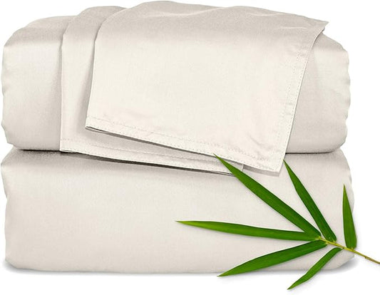 Pure Bamboo Queen Sheets, Genuine 100% Organic Viscose Derived from Bamboo Bed Sheet Set, Luxuriously Soft & Cooling, Double Stitching, 2 Year Quality Promise (Queen, Creme)