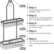 YASONIC Shower Caddy Hanging, Never Rust Shower Organizer Hanging, Aluminum Shower Racks for Inside Shower with Hooks for Razor, Bathroom Organizers and Storage with Soap Holder, Grey