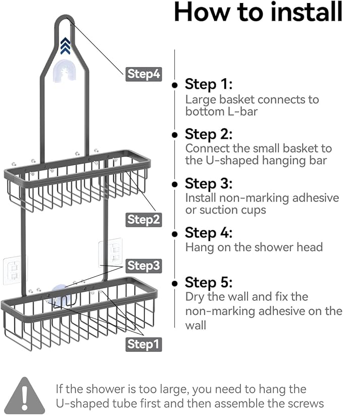 YASONIC Shower Caddy Hanging, Never Rust Shower Organizer Hanging, Aluminum Shower Racks for Inside Shower with Hooks for Razor, Bathroom Organizers and Storage with Soap Holder, Grey