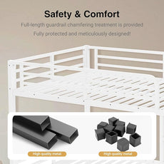 Full XL Over Full XL Bunk Bed, Metal Bunk Bed Frame Heavy Duty Bunk Beds Loft Bed Frame with Ladder and Guardrail Metal Slats No Box Spring Required for Adults Teens, White