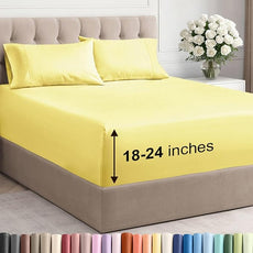 Extra Deep Pocket Queen Sheet Set - 4 Piece Breathable & Cooling Bed Sheets - Hotel Luxury Sheet Set - Ultra Soft, Wrinkle Free & Comfy - Easily Fits Extra Deep Mattresses - Deep Pocket Yellow Sheets