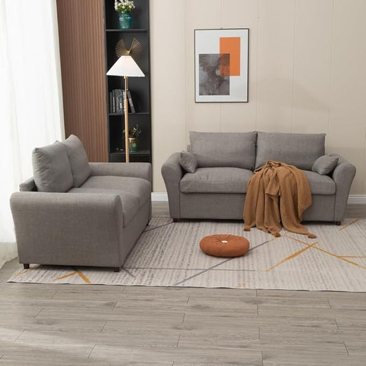 Panana Modern 2 and 3 Seats Loveseat Sofa Couch with Storage, Small Love Seat Couches for Living Room, Bedroom, Apartment, Office (Light Gray Linen Fabric, Sock Arm - 2 and 3 Seater Set)