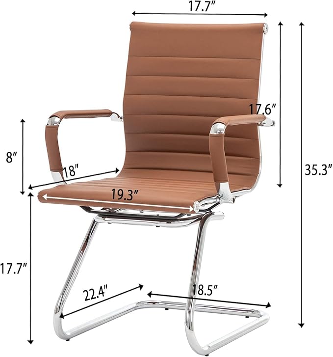 Office Desk Chair Set of 8,No Wheels PU Leather Computer Chairs Mid Back Guest Chairs with Seld Base for School/Reception/Conference/Waiting Room,Cafe