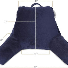 Nestl Reading Pillow with Shredded Memory Foam, Designed for Sitting Up in Bed and Couch, Back and Arms Adjustable Support for Adult & Teens Backrest Pillows for Reading, with Washable Cover Navy Blue