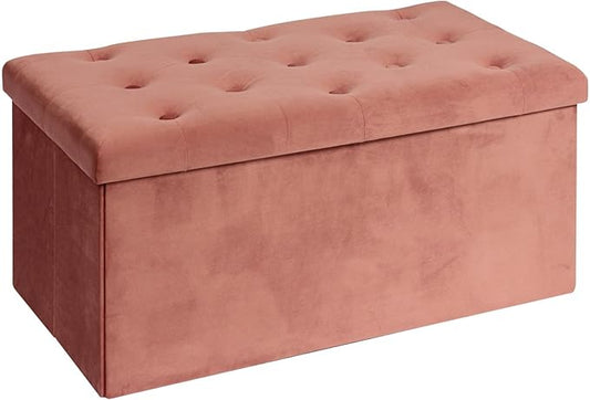 B FSOBEIIALEO Folding Storage Ottoman, Long Ottomans Shoes Bench, Velvet Storage Chest Footrest Seat 31.5"x15.7"x15.7" (Warm Red, Large)