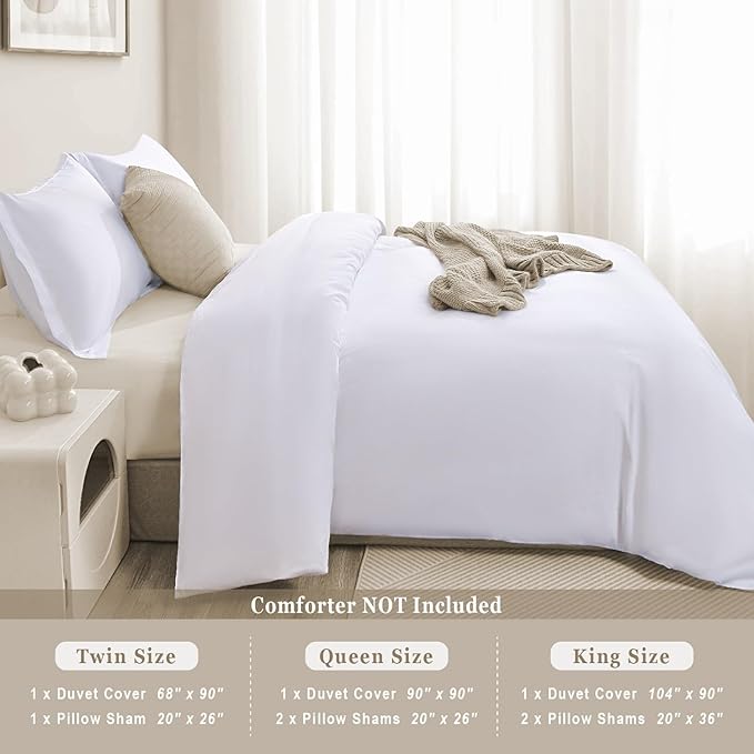 100-Percent Cotton Duvet Cover Set, Hidden Zipper Closure, Ultra Soft, Durable and Fade Resistant, Queen/Full, White (Comforter Not Included)