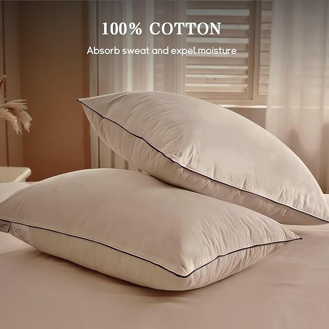 BHZ Goose Down Feather Pillows Standard Size Set of 4 Pack, Luxury Hotel Alternative Collection Bed Pillows for Sleeping Firm Soft Support for Side & Back Sleepers, White