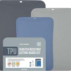 Blue Ginkgo TPU Cutting Mats [Set of 3] – Korean-Made Flexible, Knife-Friendly, Durable Kitchen Cutting Boards (Dark Gray, Gray, Blue)
