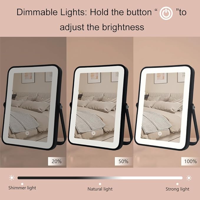 Rechargeable Makeup Vanity Mirror with Lights, Small Desk Makeup Mirror with Lights, 3 Lighting Modes, Dimmable Touch Screen, Tabletop Light up Mirror