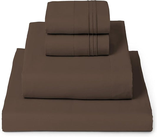 Mellanni Twin Sheet Set - 4-Piece Iconic Collection Bedding, (Including 2 Pillowcases), 16-Inch Deep Pocket, Easy Care, Extra Soft, Cooling Sheets, Brushed Microfiber - Brown