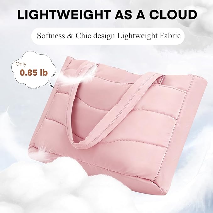 Skycase Puffer Tote Bag for Women - Lightweight Puffy Work Handbag- Large Laptop Quilted Shoulder Bag for Daily, Travel, Gym