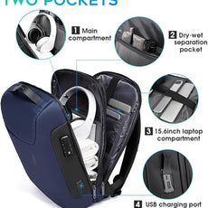 BANGE Anti Theft Business Backpack Fits 15.6 Inch Laptop,Lock Backpack with USB3.0 Charging Port for Office Work,Slim Laptop Backpack for Men and Women