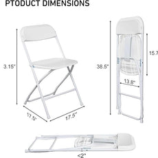 10 Pack White Plastic Folding Chairs with 350-LBS Capacity, Portable Indoor Outdoor Chairs, Stackable Commercial Seat with Steel Frame for Office, Party, Events, Wedding, Kitchen