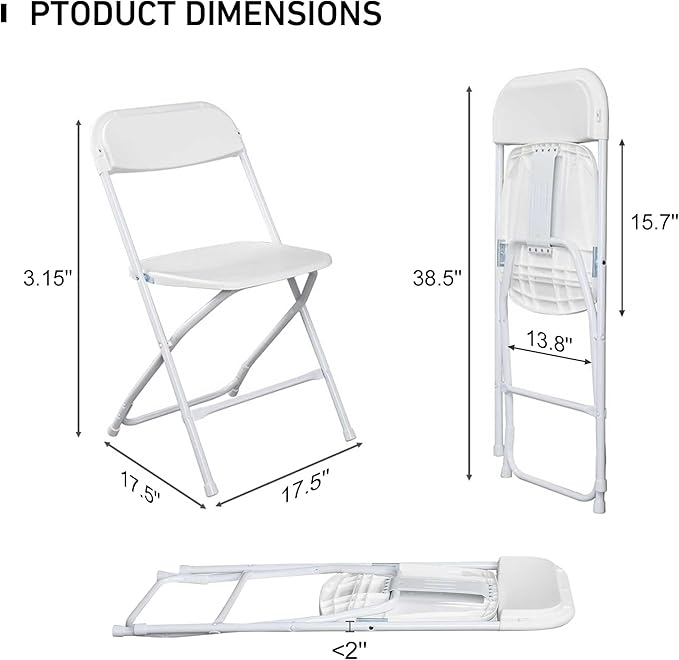10 Pack White Plastic Folding Chairs with 350-LBS Capacity, Portable Indoor Outdoor Chairs, Stackable Commercial Seat with Steel Frame for Office, Party, Events, Wedding, Kitchen