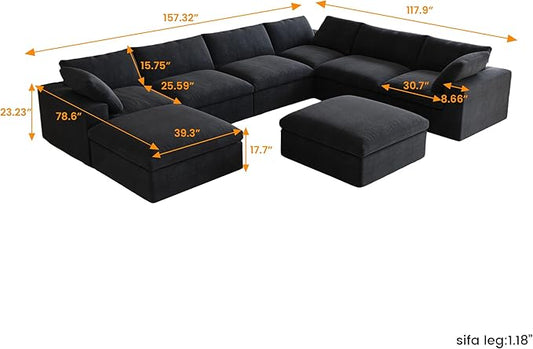 Cloud Modular Sectional Sofa Couch,Oversized Couch 8 Seater for Living Room,160.6" U Shaped Convertible Couches with Storage Ottoman, Covers Washable&Replaceable