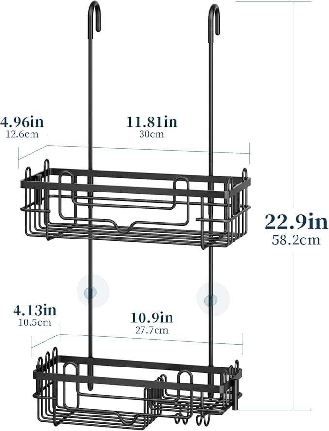 Consumest Over the Door Shower Caddy - 2-Tier Hanging Shower Organizer with Soap Holder, Rustproof Bathroom Storage and Organizer Rack for Shampoo, Towels, and Toiletries, Black