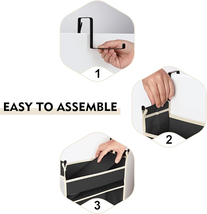 2 Pack Over The Door Hanging Organizer - 6 Shelves & 12 Side Pockets, Over The Door Storage for Baby Accessories & Children's Toys (13"x5"x54", Black)