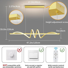 Modern LED Pendant Lights, 47in Gold Chandelier Dimmable with Remote Control 3000k-6000K Adjustable Color Temperature, Aluminum Island Lighting Lamp Fixture for Kitchen, Dining Room