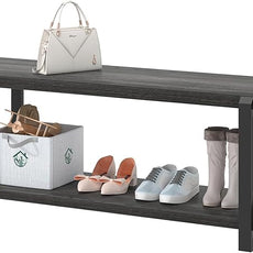 FOLUBAN 47 Inch Shoe Storage Bench, Rustic Wood and Metal Entryway Bench for Hallway Front Door Entrance, Vintage Indoor Shoe Rack Bench Seat for Bedroom Living Room, Dark Gray