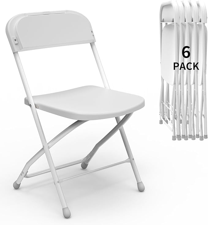 SHGJ&SOFT 6 Pack Folding Chairs, 350LBS Sturdy Metal Steel Frame Foldable Chairs, Heavy Duty Plastic Commercial Seating for Indoor, Outdoor, Party, Wedding, Patio, Office, Picnic (White, 6-Pack)