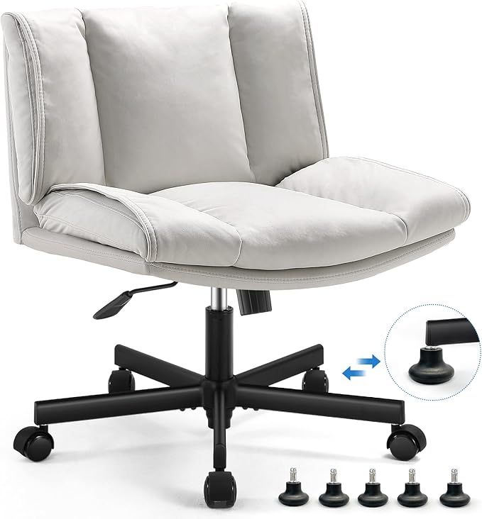 LEAGOO Criss Cross Chair with Wheels, Comfy Armless Desk Chairs with Tech Fabric, Wide Seat Cross Legged Office Chair, Height Adjustable Swivel Computer Task Chairs for Home Office, Bedroom, Make up