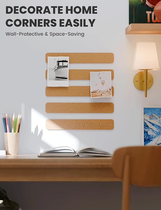 Cork Board Alternative Felt Strip Board 5-Pack 13"x2", Office Pin Board with 35 Push Pins, Adhesive Install for Bedroom Door & Home Office(Sunset Yellow)