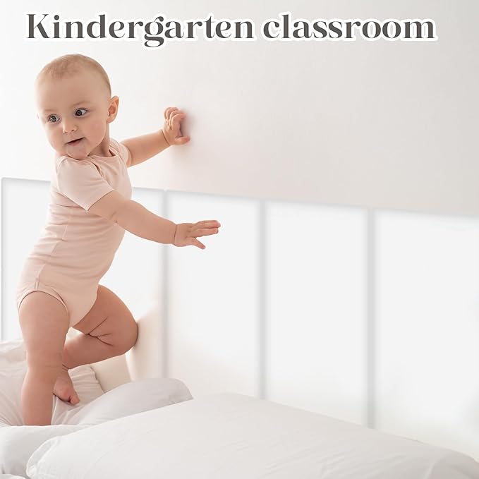 8 Pack Wall Padding for Playroom Peel and Stick Headboard 15.75" x 7.87" x 1.18" 3D Anti Collision Upholstered Wall Panels Self Adhesive Headboard Panel for Protection (White)