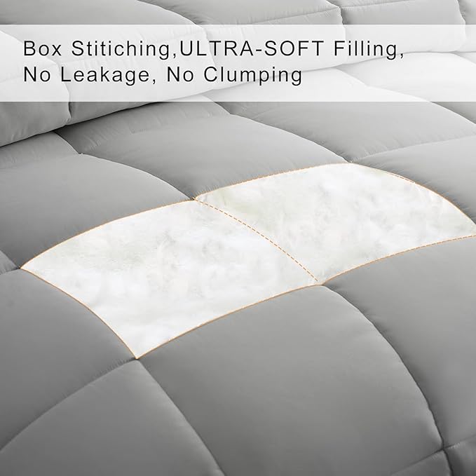 COHOME Quilted Twin/Twin xl Size Comforter - All-Season Down Alternative Duvet Insert - Luxury Hotel Soft Breathable Light Grey Comforter with Anti-Clump Tech & 8 Tabs - Gift for Women & Men (64"x88")