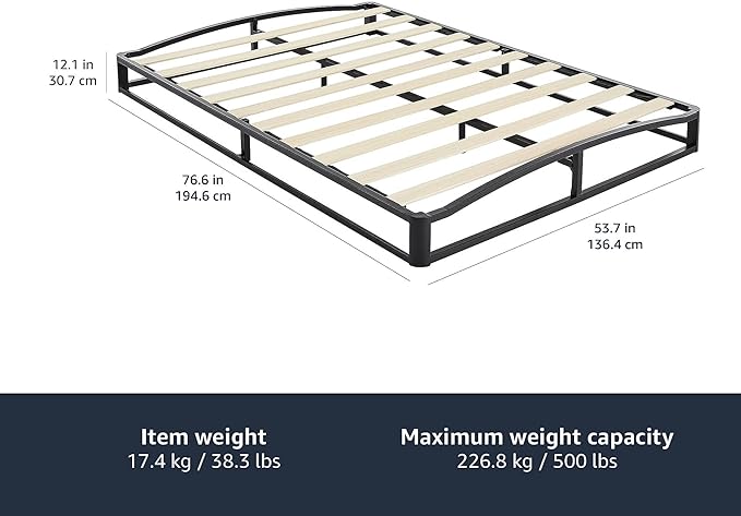 Amazon Basics Metal Platform Bed Frame, with Wood Slat Support, 10 inches High, Full, Black