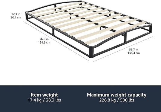 Amazon Basics Metal Platform Bed Frame, with Wood Slat Support, 10 inches High, Full, Black