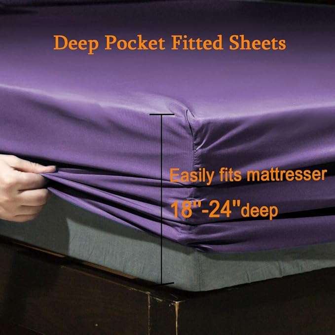 SONORO KATE Bed Sheet Set Super Soft Microfiber 1800 Thread Count Luxury Egyptian Sheets Fit 18-24 Inch Deep Pocket Mattress Wrinkle-6 Piece (Purple, Queen)